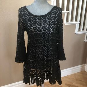 Gypsy Collective Black Tassel Coverup Mini Dress